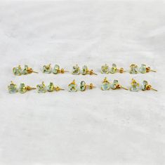 wholesale lot of 10 natural aqua aquamarine rough 925 silver 14k gold earrings  W3469