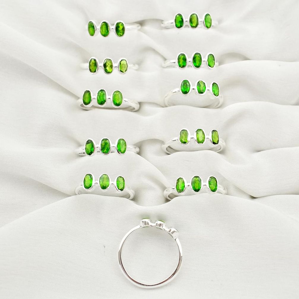wholesale lot of 11 natural green tourmaline 925 silver infinity ring(size 6-8)