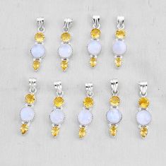 Wholesale lot of 9 natural rainbow moonstone 925 silver pendant w3477
