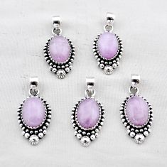 Wholesale lot of 5 natural pink kunzite 925 sterling silver pendant w3527