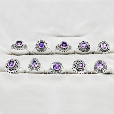 wholesale lot of 10 natural purple amethyst 925 silver ring (size 5â8.5) w3532