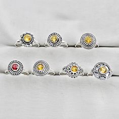 Wholesale lot of 7 natural yellow citrine 925 silver ring (size 6.5 - 8.5) w3539