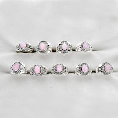 Wholesale lot of 9 natural pink opal 925 silver ring (size 6.5 - 8.5) w3551