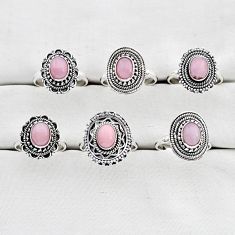 Wholesale lot of 6 natural pink opal 925 silver ring (size 5.5 - 8) w3552