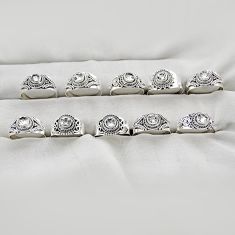 Wholesale lot of 10 natural white crystal 925 silver ring (size 6.5 - 9) w3563