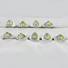 Wholesale lot of 9 natural green peridot 925 silver ring (size 6.5 - 8.5) w3564