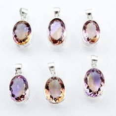 Wholesale lot of 6 natural purple ametrine 925 sterling silver pendants