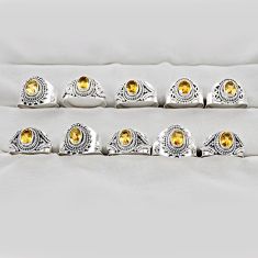 Wholesale lot of 10 natural yellow citrine 925 silver ring (size 6.5 - 8.5) w3575