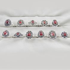 Wholesale lot of 11 natural red garnet 925 silver ring (size 6.5 - 8.5) w3576