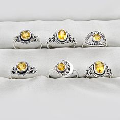 Wholesale lot of 6 natural yellow citrine 925 silver ring (size 4.5 - 9) w3579