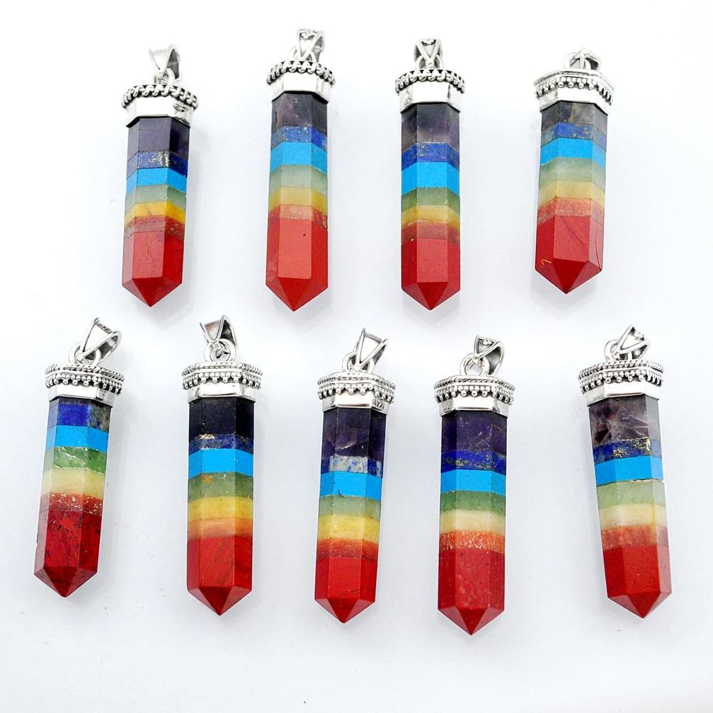 Wholesale lot of 9 chakra pendants in 925 sterling silver