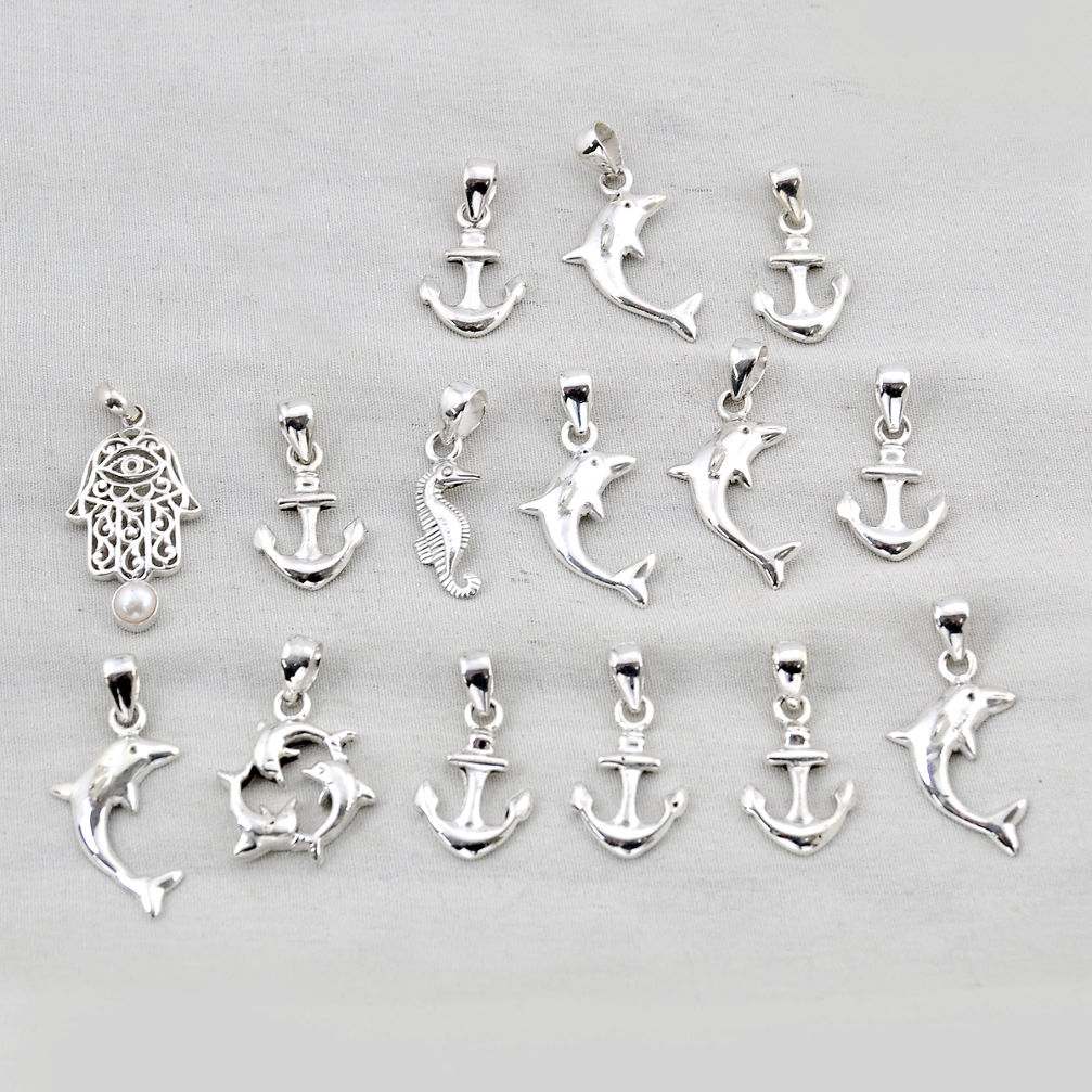 Wholesale lot of 15 natural white pearl 925 sterling silver pendant w3584
