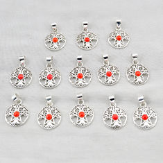 Wholesale lot of 13 red coral 925 sterling silver tree of life pendant w3589