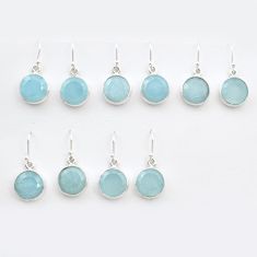 Wholesale lot of 5 natural blue aquamarine 925 silver dangle earrings