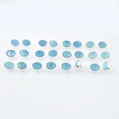 Wholesale lot of 12 natural blue aquamarine 925 silver studs earrings