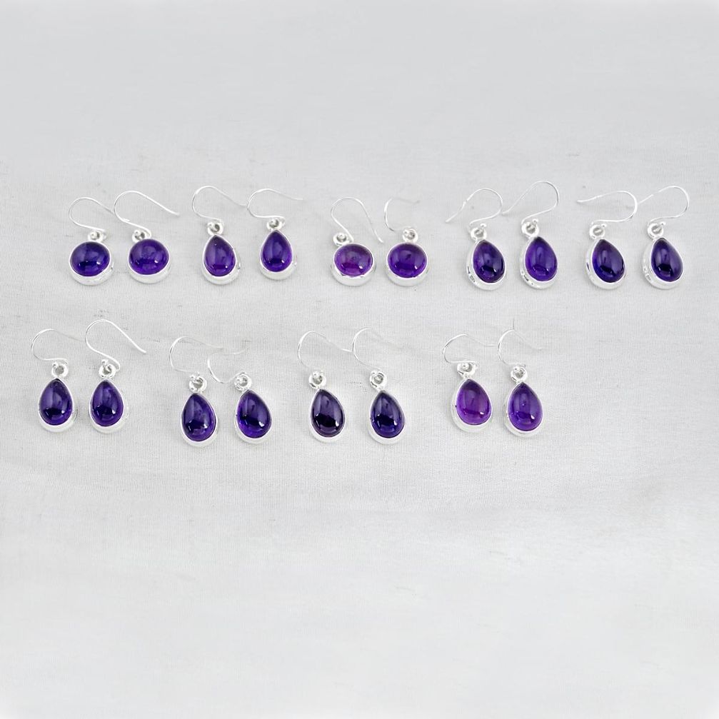 Clearance Sale- Wholesale lot of 9 natural purple amethyst 925 silver earrings w3649