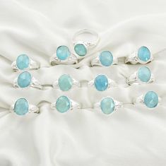 Wholesale lot of 13 natural blue aquamarine 925 silver leaf ring (size 7-9)