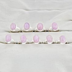 Wholesale lot of 9 natural pink kunzite 925 silver ring (size 6 - 8) w3669