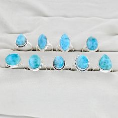 Wholesale lot of 9 natural blue larimar 925 silver ring (size 6 - 8.5) w3670
