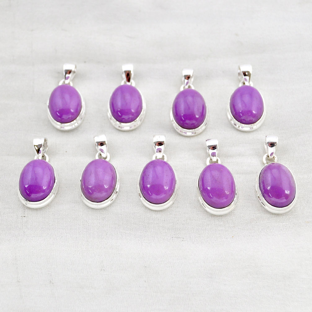 Wholesale lot of 9 natural purple phosphosiderite (hope stone) 925 silver pendant w3671