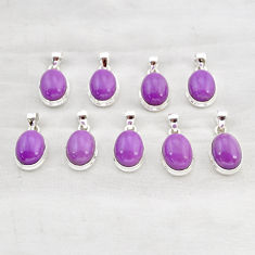 Wholesale lot of 9 natural purple phosphosiderite (hope stone) 925 silver pendant w3671