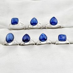 Wholesale lot of 7 natural blue kyanite 925 silver ring (size 5.5 - 9) w3672