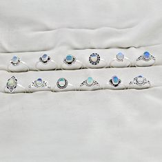Wholesale lot of 12 natural multicolor ethiopian opal 925 silver ring (size 6.5 - 8.5) w3673