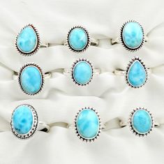Wholesale lot of 9 natural blue larimar 925 silver ring (size 7-8)