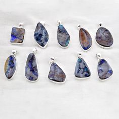 Wholesale lot of 10 natural blue boulder opal 925 silver pendant w3681