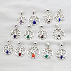 Wholesale lot of 13 natural multicolor multi gemstone 925 silver pendant w3687