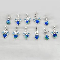 Wholesale lot of 11 natural blue turquoise azurite 925 silver pendant w3693