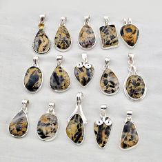 Wholesale lot of 15 natural malinga jasper 925 silver pendant w3694