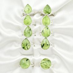 Wholesale lot of 10 natural green prehnite 925 silver ring (size 7-8)