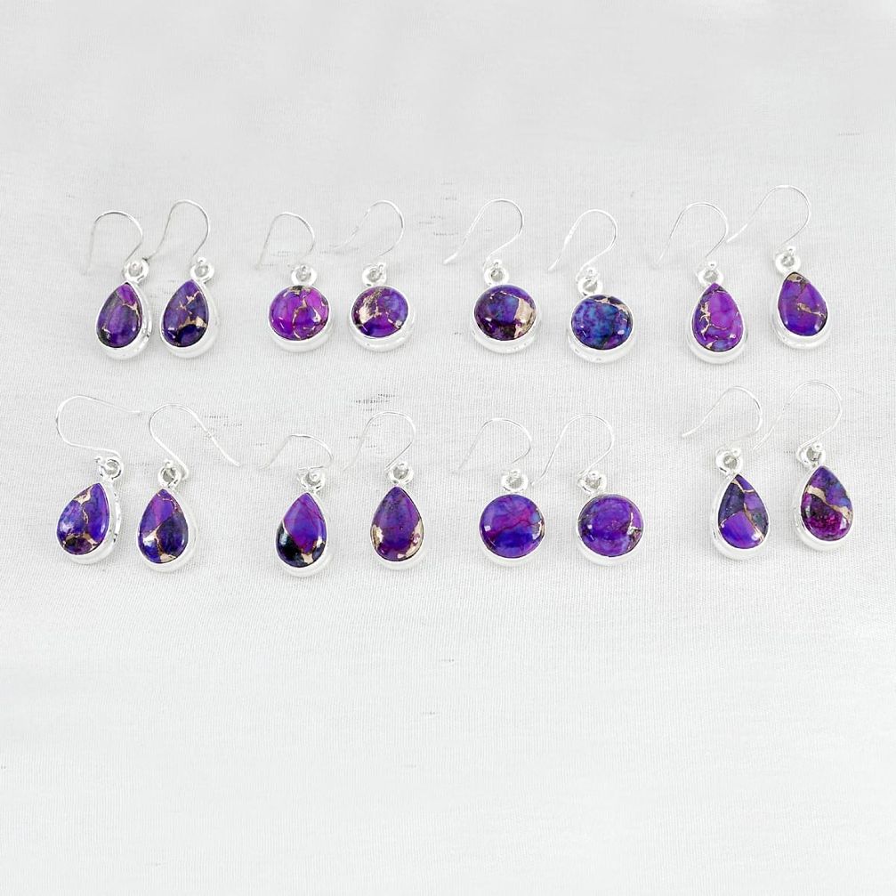 Wholesale lot of 8 purple copper turquoise 925 silver earrings w3734