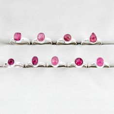 Wholesale lot of 9 natural pink tourmaline 925 silver ring (size 6 - 8.5) w3738