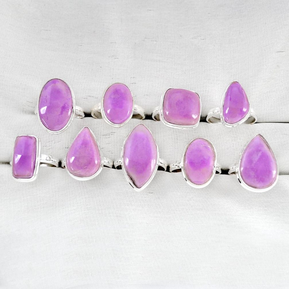 Wholesale lot of 9 natural purple phosphosiderite (hope stone) 925 silver ring (size 7.5 - 11) w3739