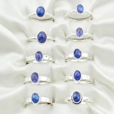 Wholesale lot of 10 natural blue tanzanite 925 silver ring (size 6-8)