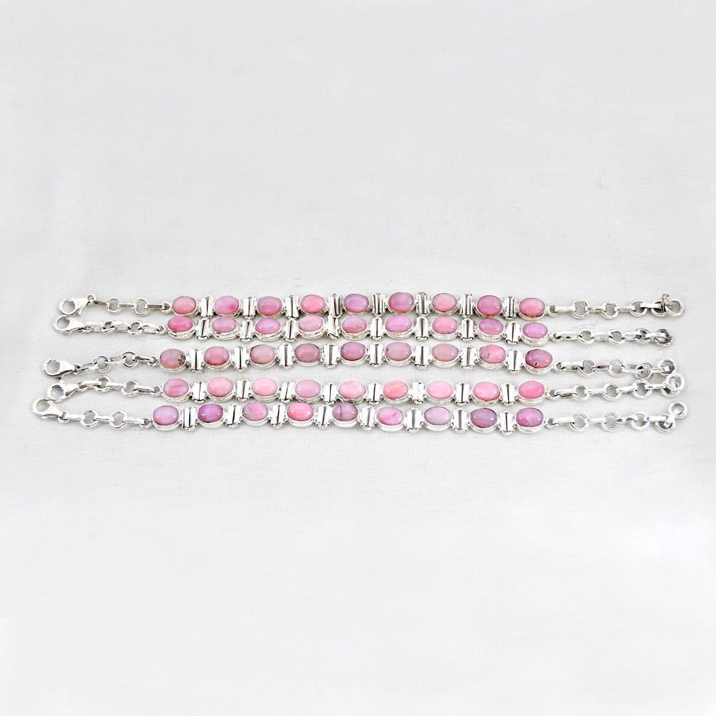 Wholesale lot of 5 natural pink opal 925 sterling silver bracelet w3744