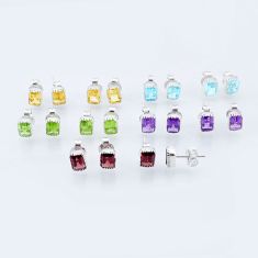 Wholesale lot of 10 natural multicolor multi gemstone 925 silver studs earrings