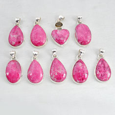 Wholesale lot of 9 natural pink thulite (unionite, pink zoisite) 925 silver pendant w3779