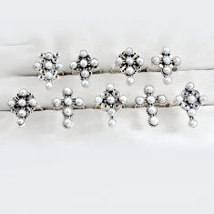 Wholesale lot of 9 natural white pearl 925 silver holy cross ring (size 6.5 - 9) w3780