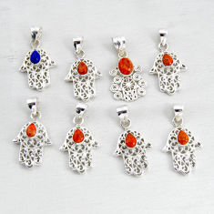 Wholesale lot of 8 natural orange mojave turquoise 925 silver hand of god hamsa pendant w3783