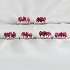 Wholesale lot of 6 natural pink tourmaline rough 925 silver ring (size 7 - 8)  w3787