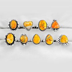 Wholesale lot of 9 natural yellow bumble bee australian jasper 925 silver ring (size 6.5 - 8.5) w3800