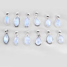 Wholesale lot of 12 natural rainbow moonstone 925 silver pendant  w3805