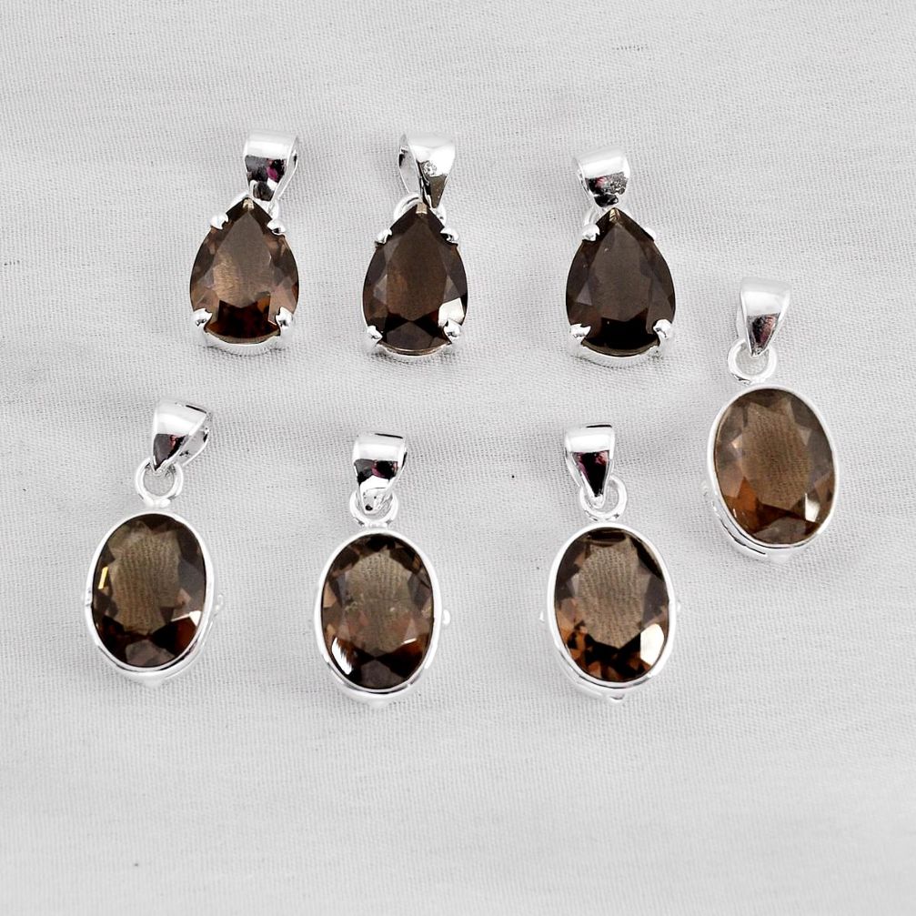 wholesale lot of 7 brown smoky topaz 925 sterling silver pendant  W3817