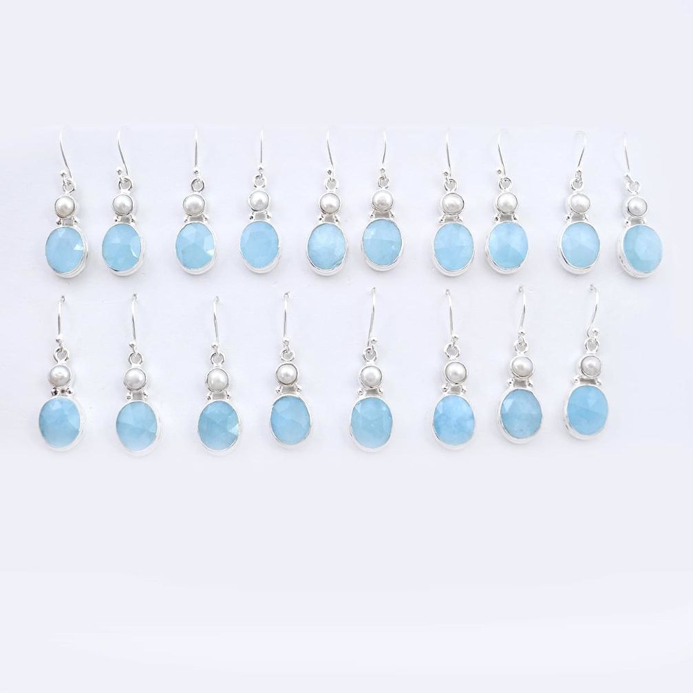 Wholesale lot of 9 natural blue aquamarine 925 silver dangle earrings