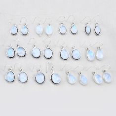 Wholesale lot of 12 natural rainbow moonstone 925 silver earrings w3837