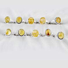 Wholesale lot of 10 natural golden tourmaline rutile 925 silver ring (size 6 - 8.5) w3855