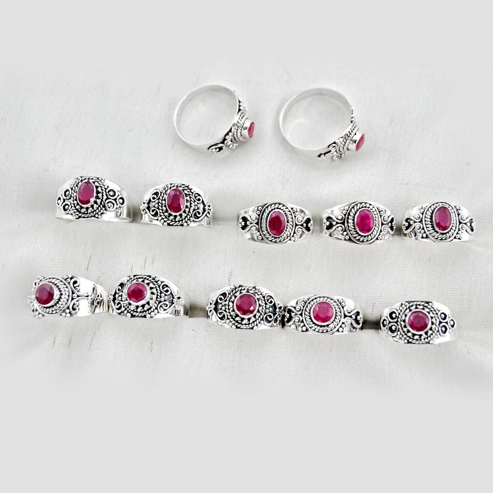 wholesale lot of 12 natural pink ruby 925 silver ring size 6.5 - 9 W3865